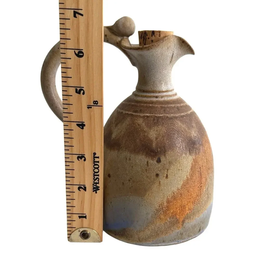 Handmade ceramic pottery signed artisan jug rustic brown tan tones blue glaze - Picture 6 of 12